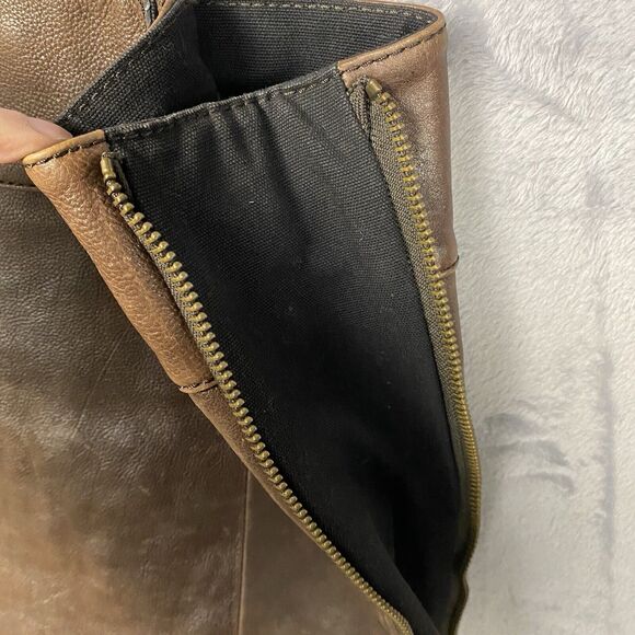 J.Crew Brimfield Brown Leather Tote Shoulder Bag Expandable Preppy Academia - Picture 6 of 9